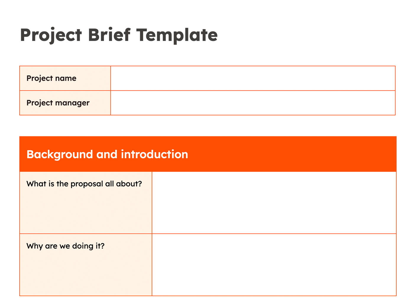 Screenshot of a project brief template