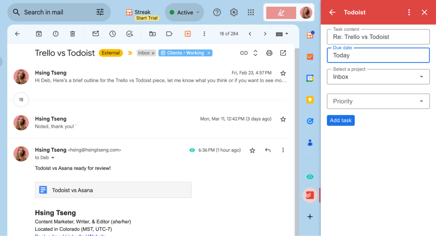 Todoist's Gmail integration