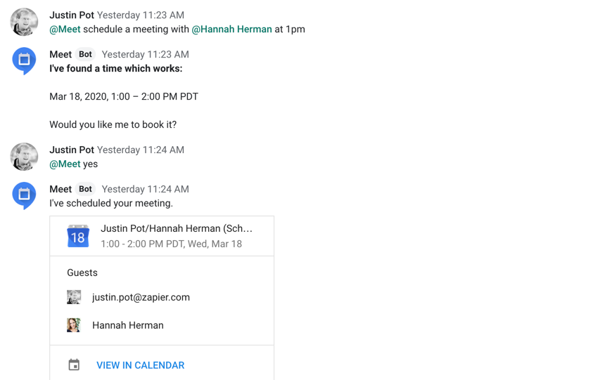 Using the Meet bot in Google Chat