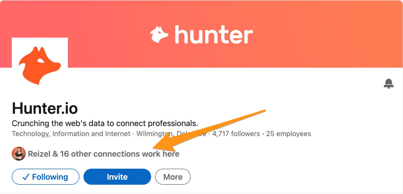 Hunter's LinkedIn page with the link to people who work there