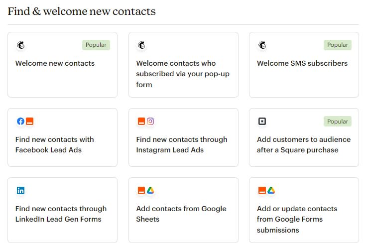 Pre-built journeys to find and welcome new contacts in Mailchimp