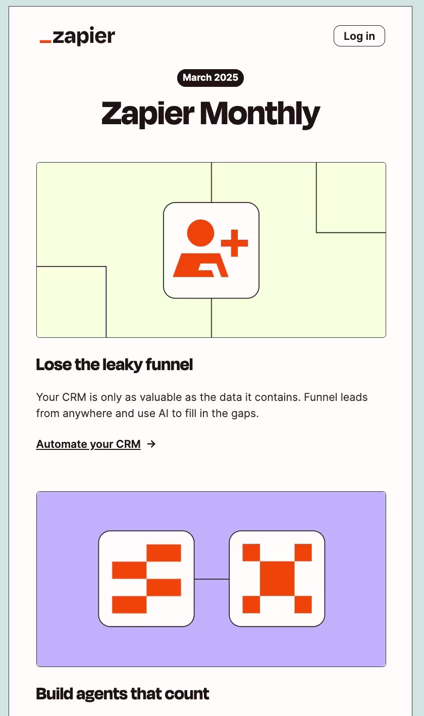 Screenshot of Zapier's monthly newsletter