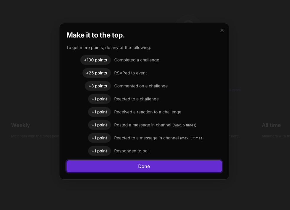 A pop-up encouraging students with a leaderboard in Kajabi
