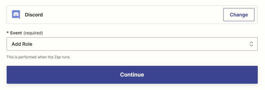 Select Discord's Add Role event for the Zap action.