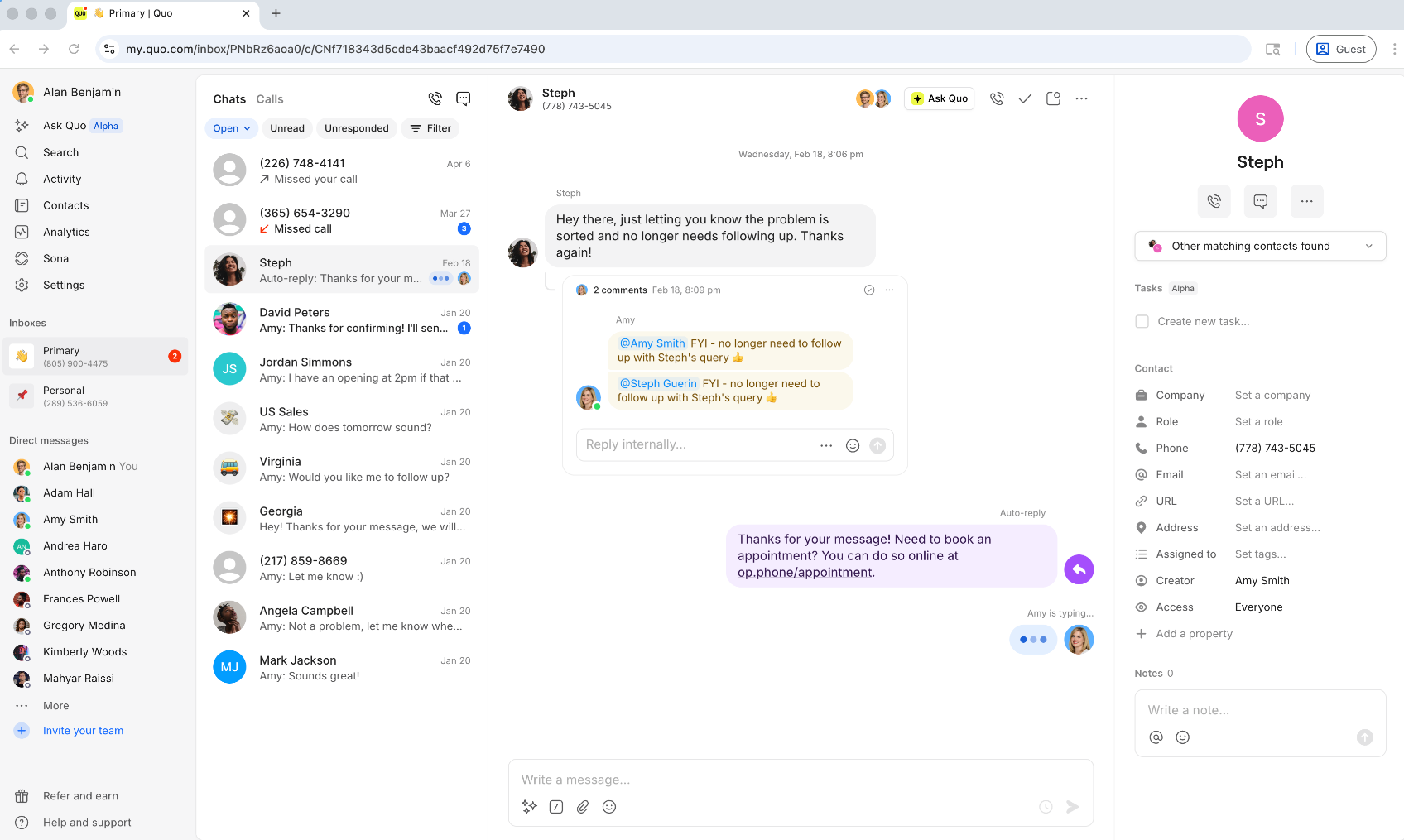 Screenshot of OpenPhone, our pick for the best VoIP for an inexpensive phone system for small teams and startups.