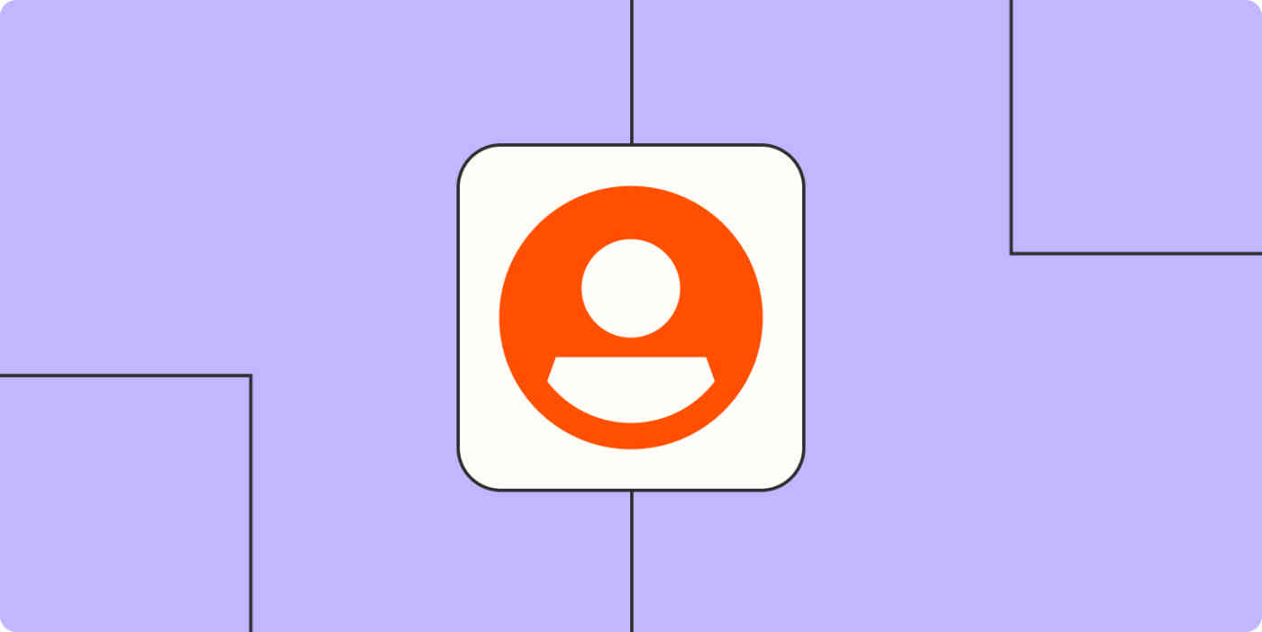 A hero image of an orange person icon on a light purple background.