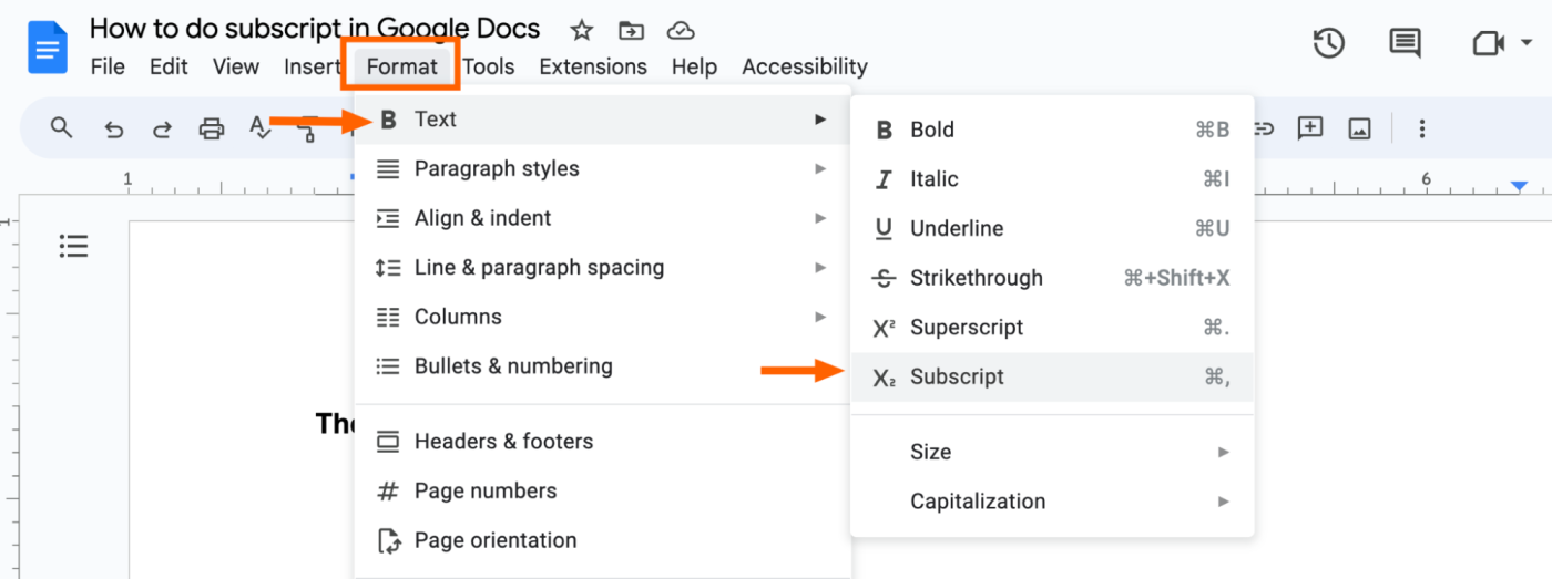 How to do subscript on Google Docs.
