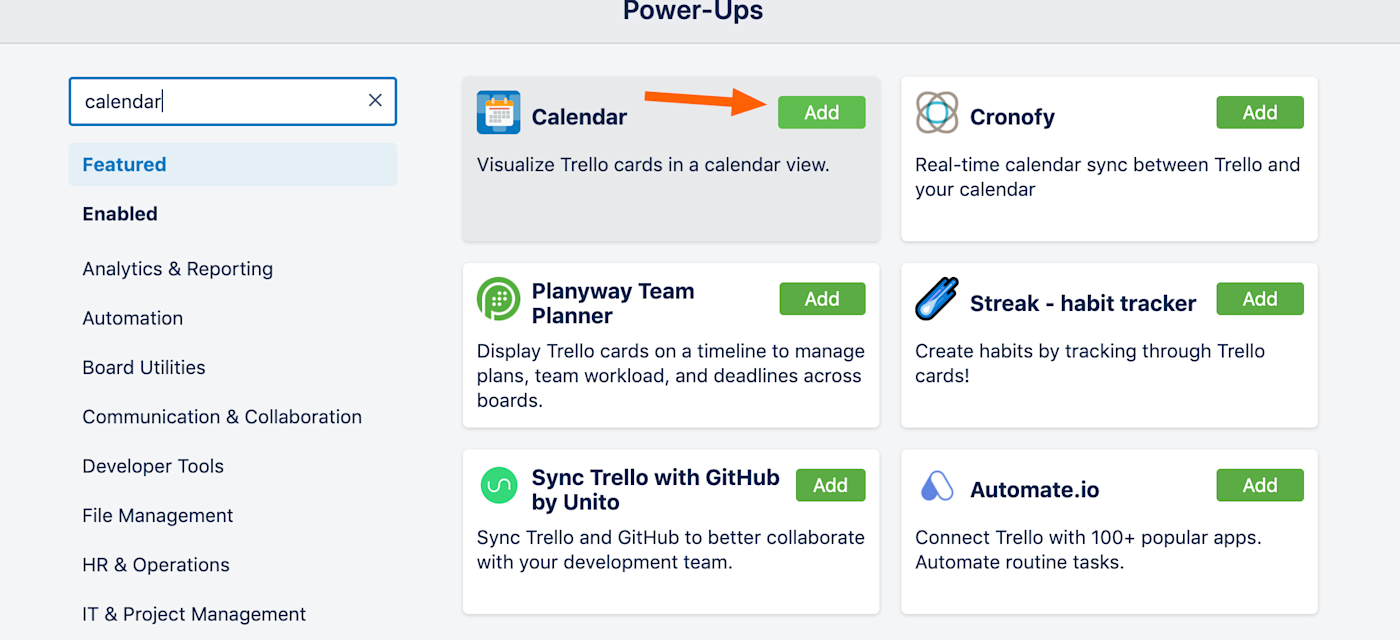 The Calendar power up in Trello