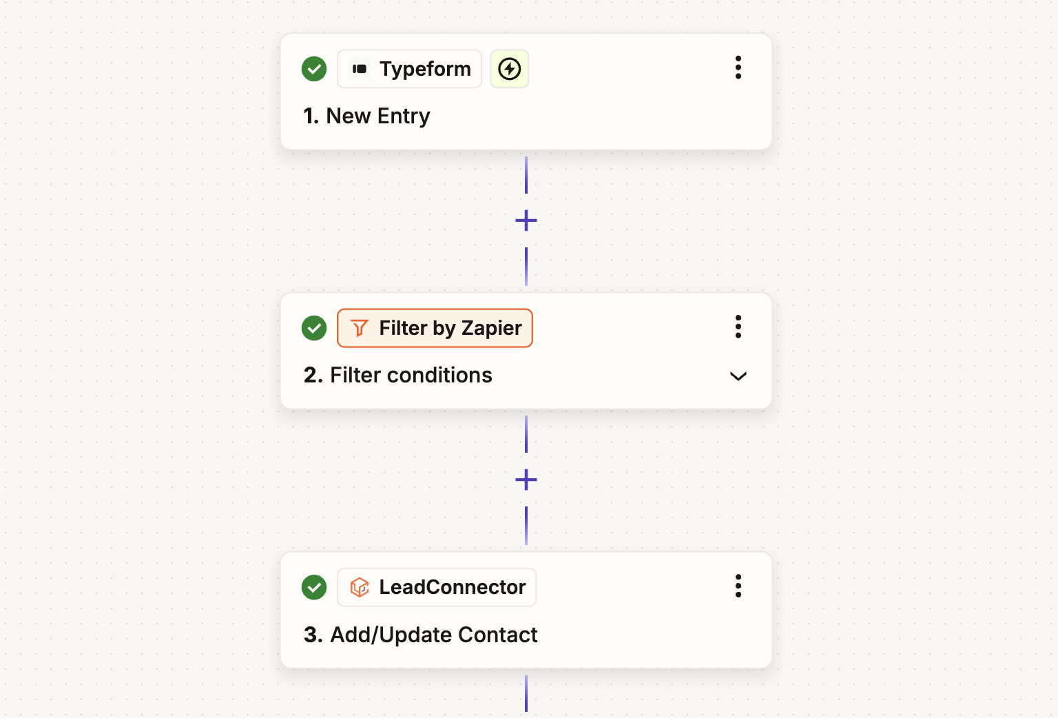 Screenshot of filter Zap with leadconnector