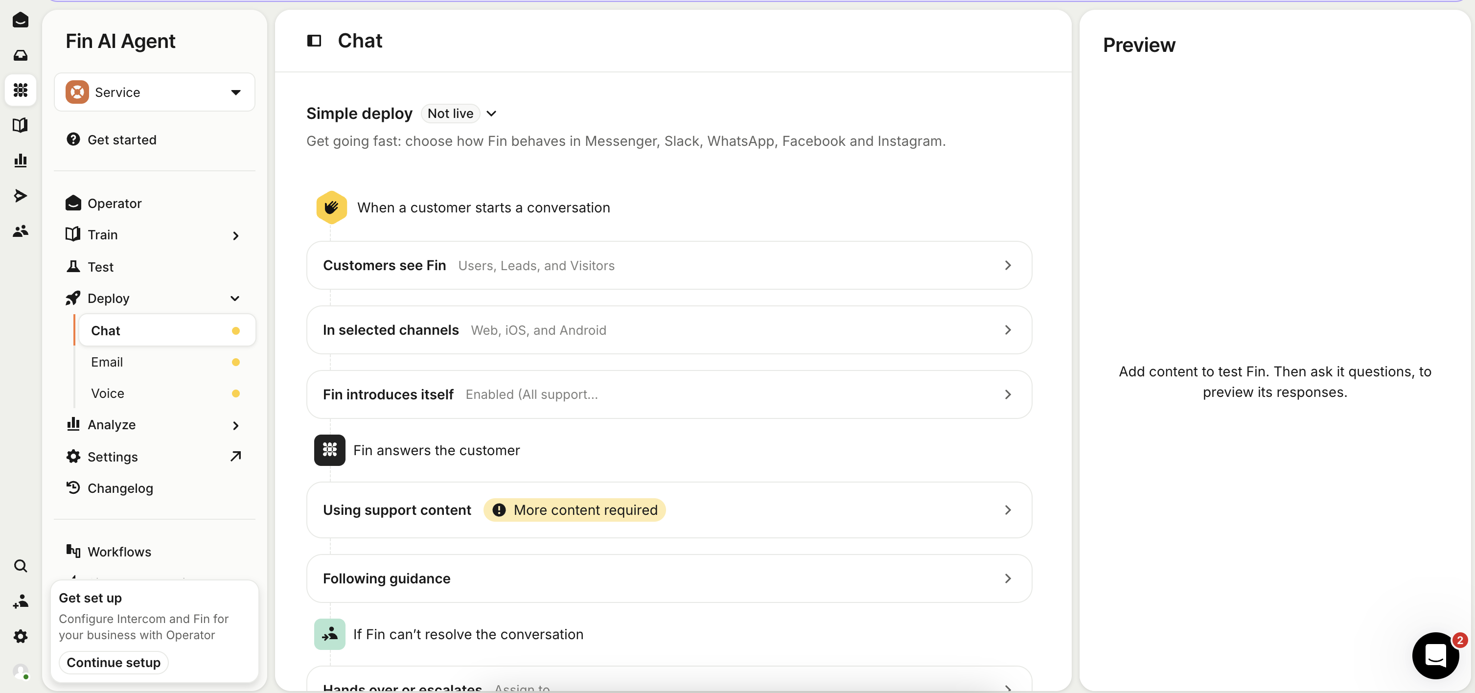 A screenshot of Fin, a conversational AI platform.