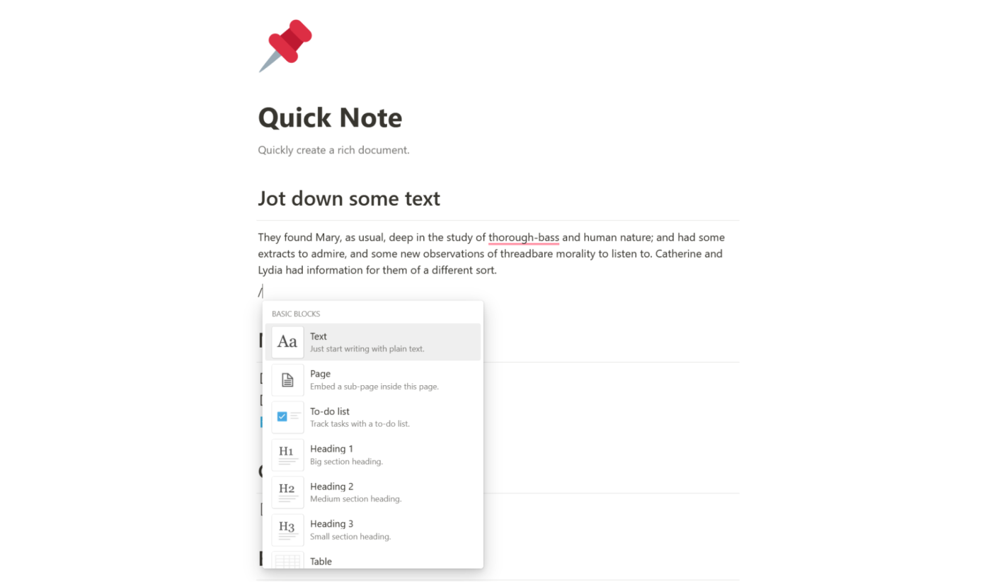 Creating a note in Notion