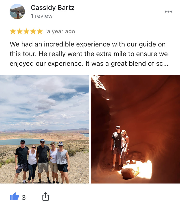 A Google review of MaxTour with a family photo in it