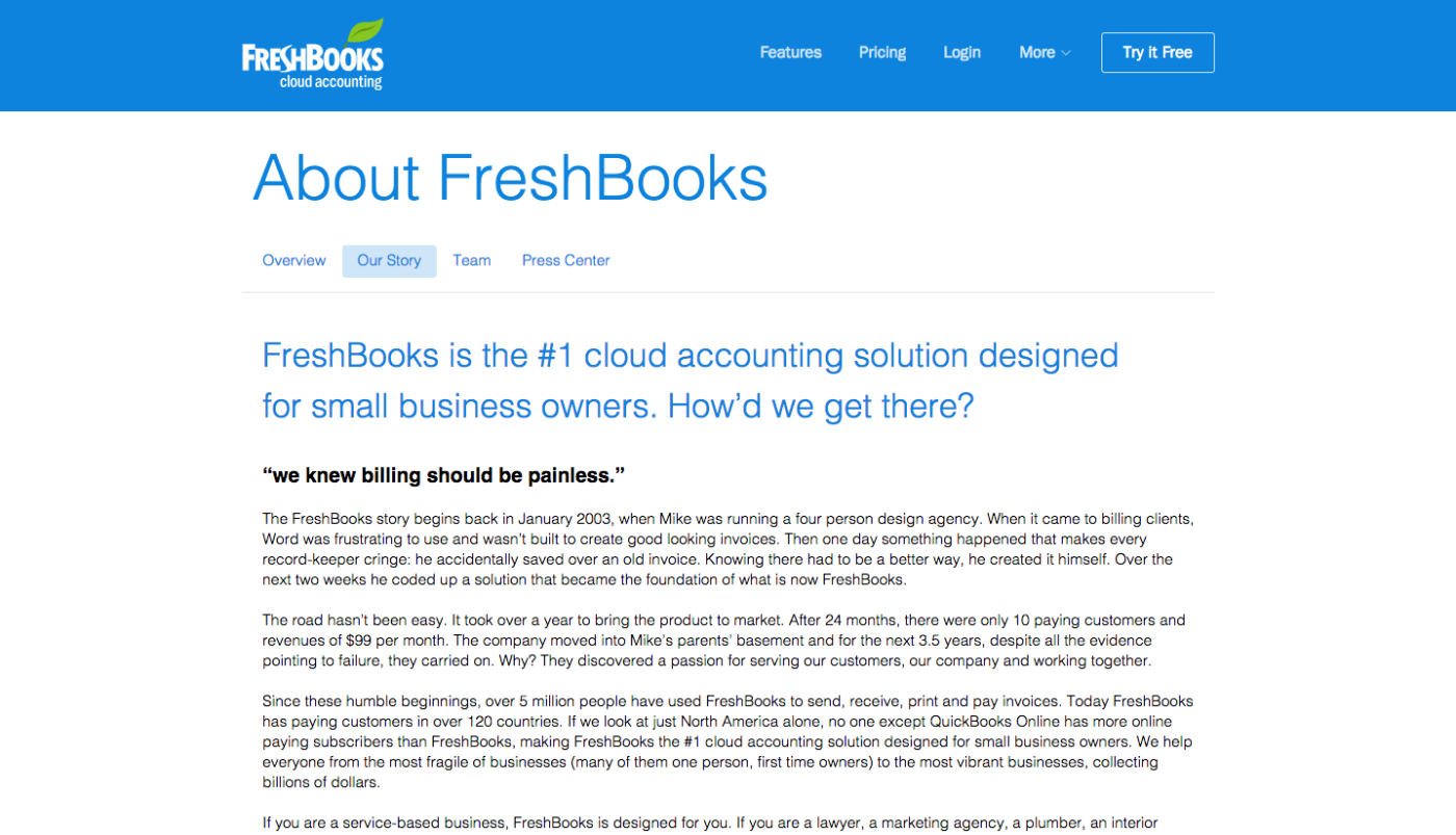 Freshbooks about page