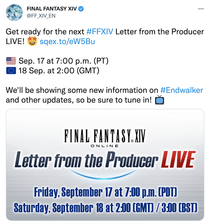 An FF14 Tweet about an event