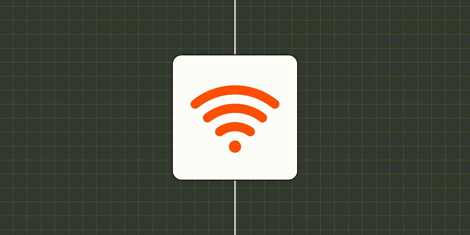 Wi-Fi icon against a dark green, checkered background.