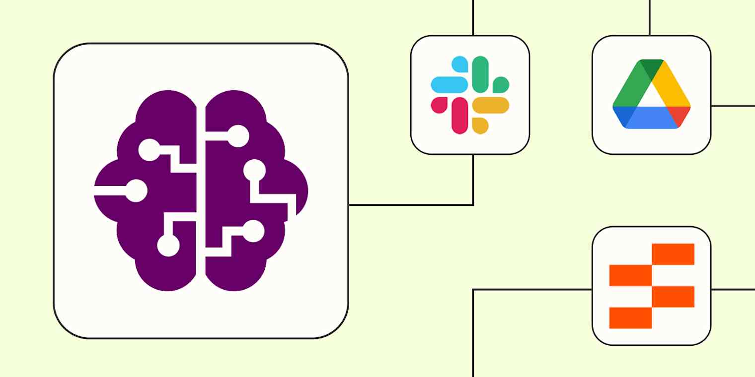 The CustomGPT logo connected to logos for Slack, Google Drive, and Zapier Tables against a lime green background