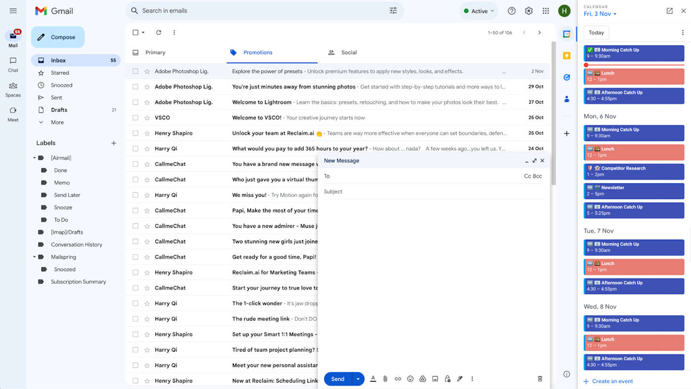 Google Calendar in the Gmail sidebar