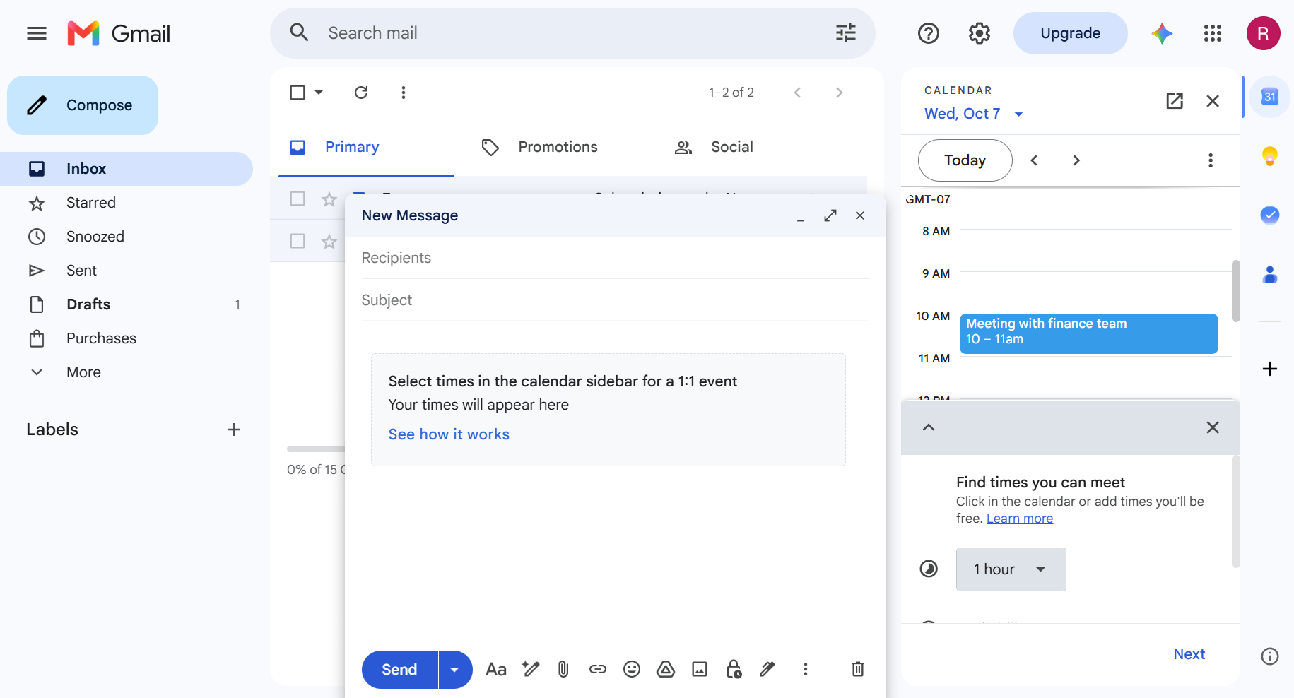 Google Calendar in the Gmail sidebar