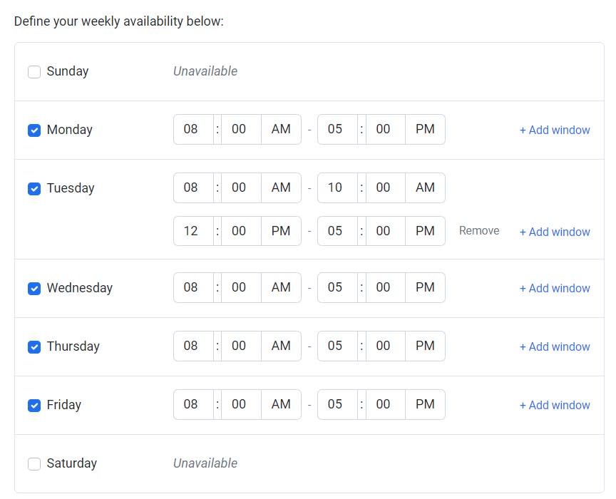 Setting availability in TidyCal