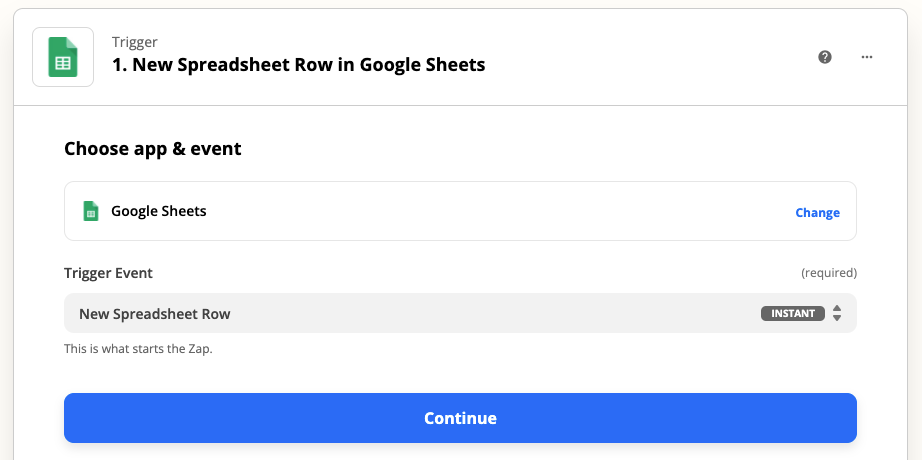 The Google Sheets app logo next to the text "New Spreadsheet Row in Google Sheets"