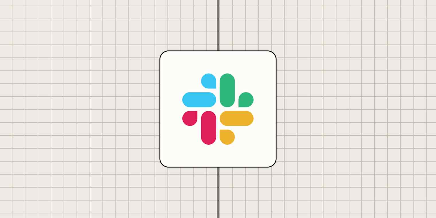 Slack logo against a beige checkered background.