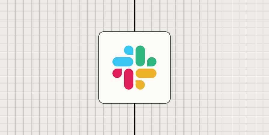 Slack logo against a beige checkered background.