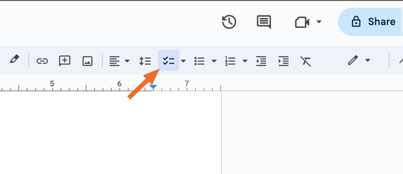 Screenshot of the checklist button at the top of the toolbar in Google Docs