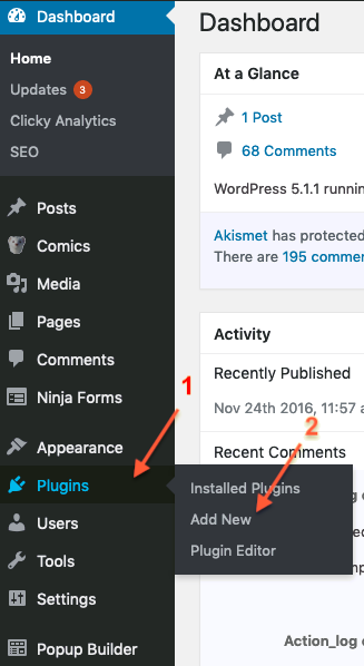Plugins > Add New in left menu