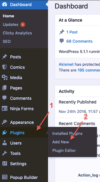 Plugins > Add New in left menu