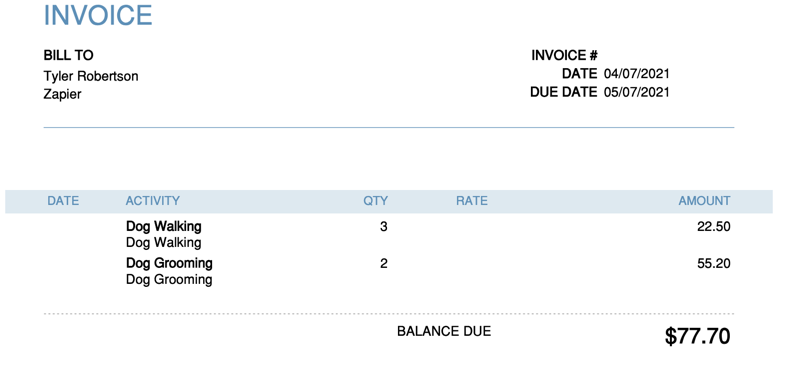 Example invoice in QuickBooks Online