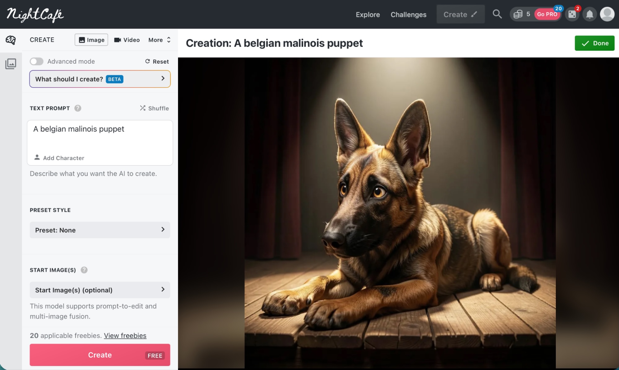 NightCafe, an AI art generator based on a number of different AI art models