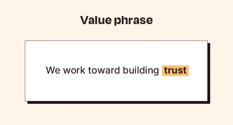 Example of a value phrase that uses the value word: We work toward building trust
