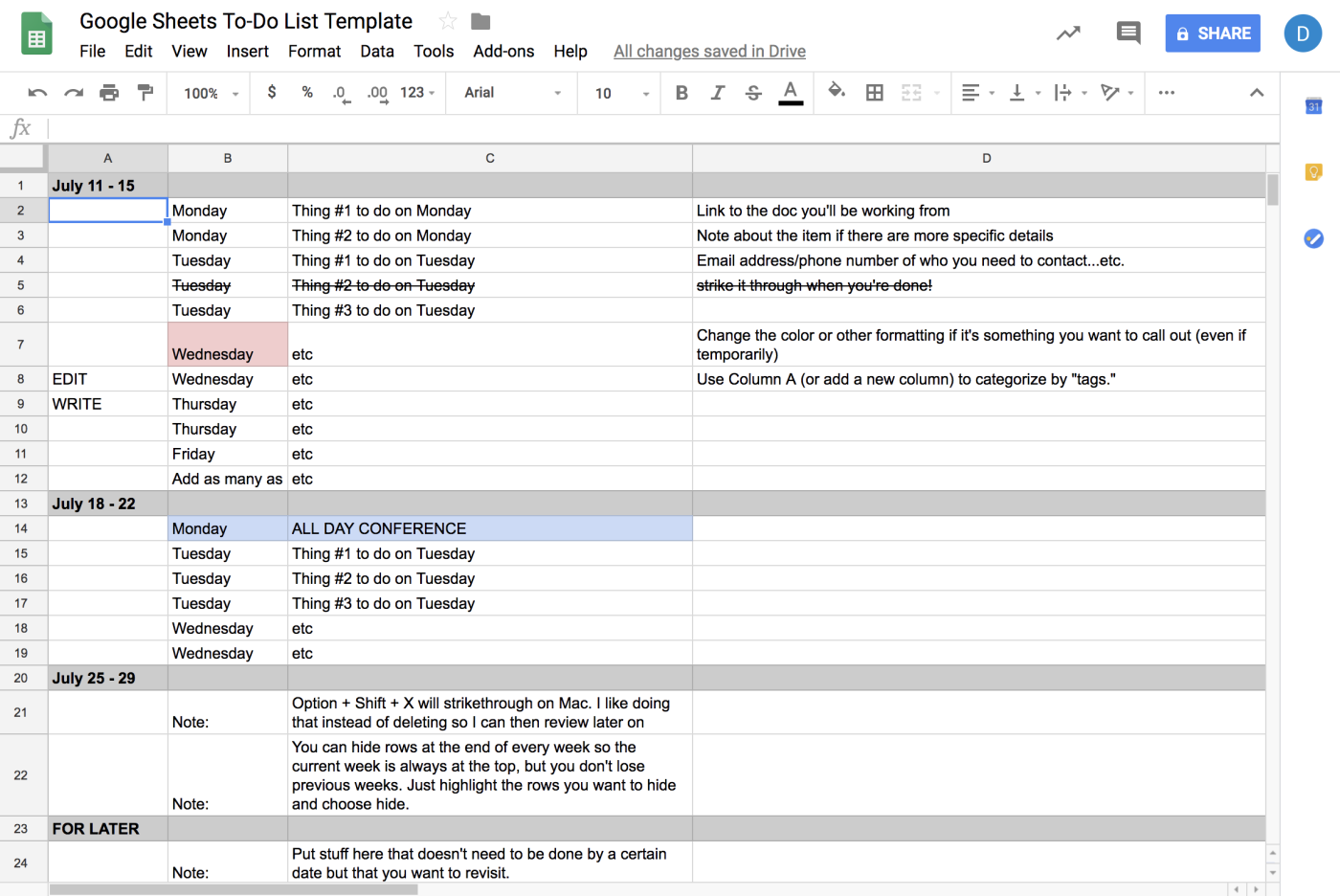 Google Spreadsheet to do list