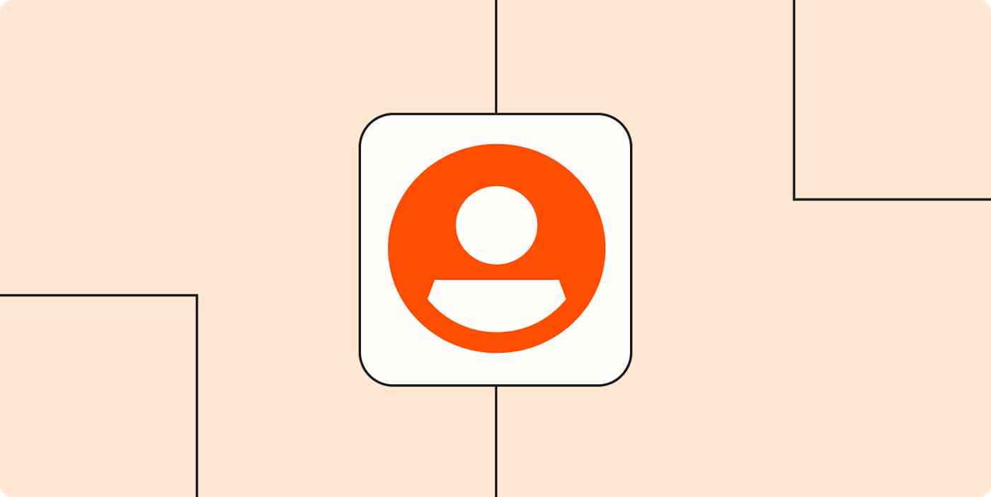 An orange person icon on a peach background.