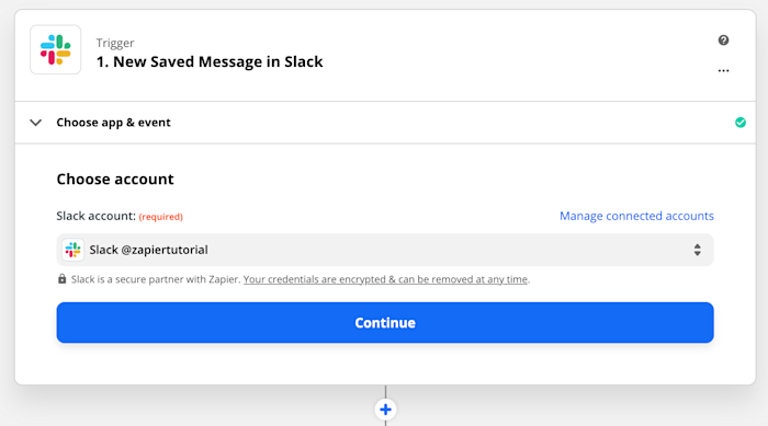 03 slack account Trigger set-up: Choose account: Slack account