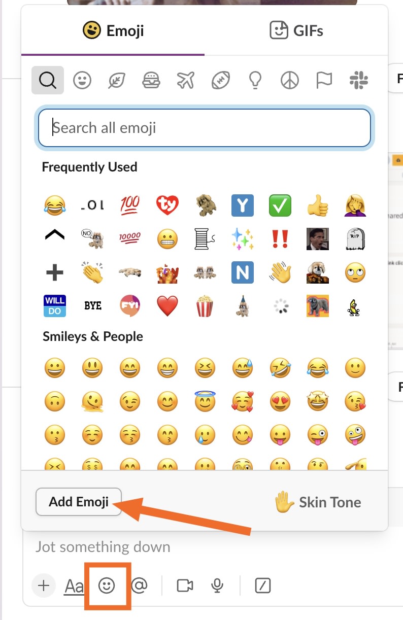 The Add Emoji button in Slack