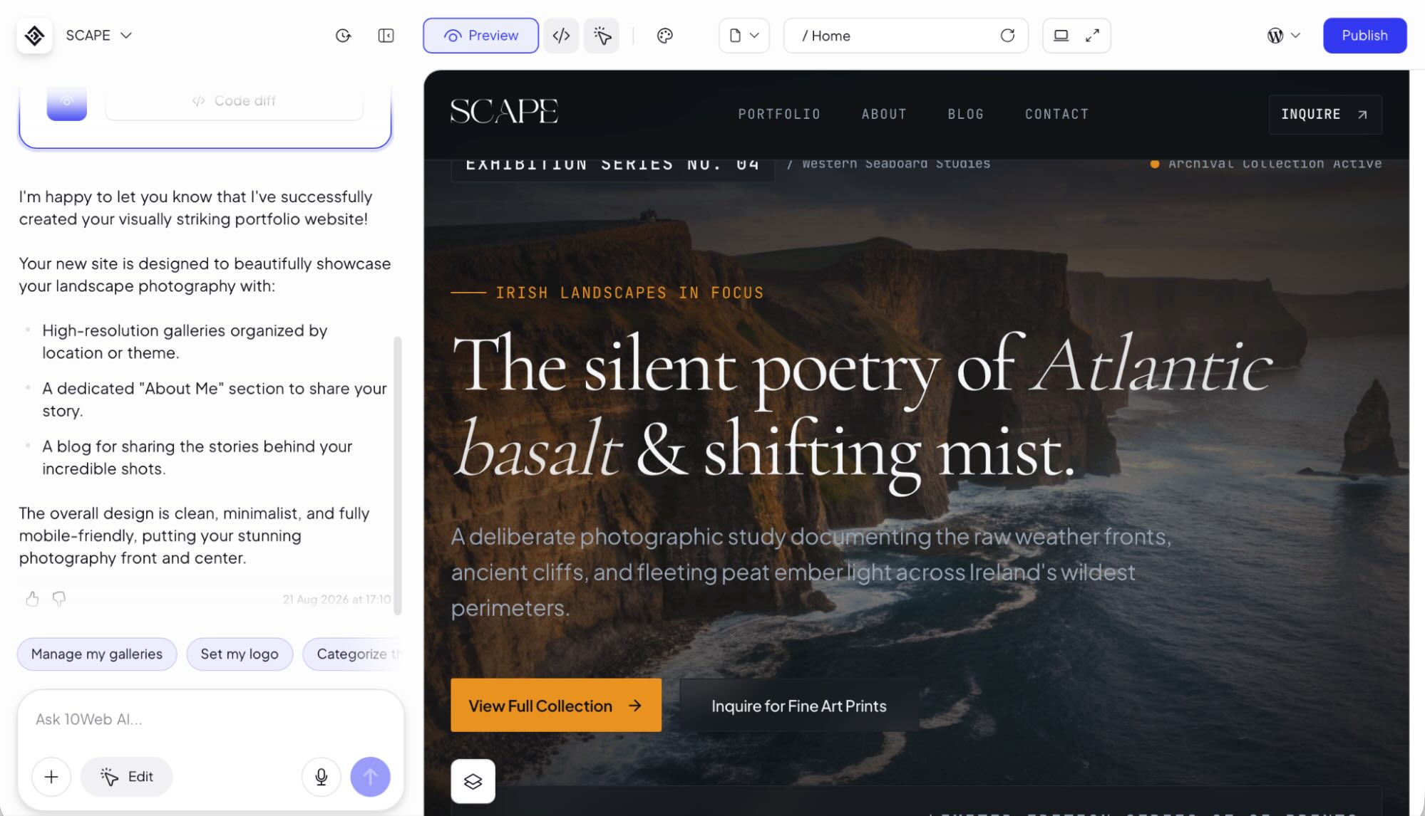 10Web, our pick for the best AI website builder for WordPress