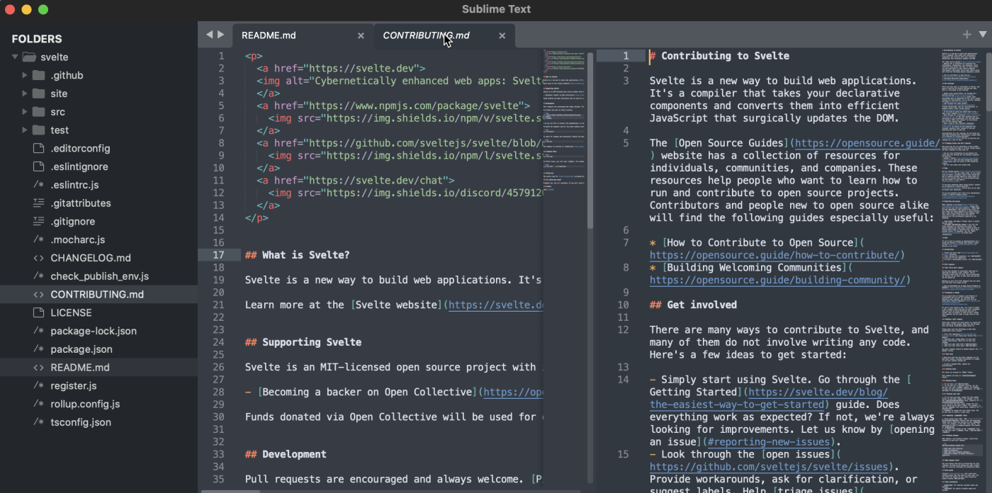 Sublime Text, our pick for the best code editor for lightweight performance