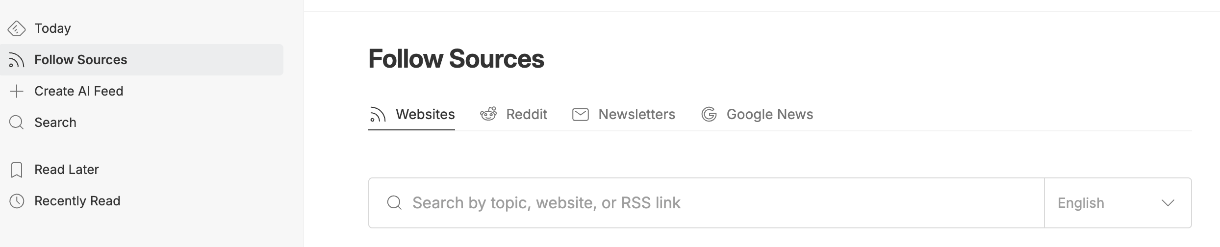 Feedly's Follow Source page
