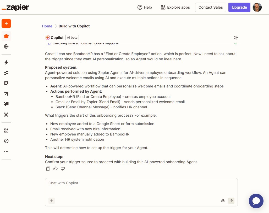 An example of Zapier Copilot's suggestions