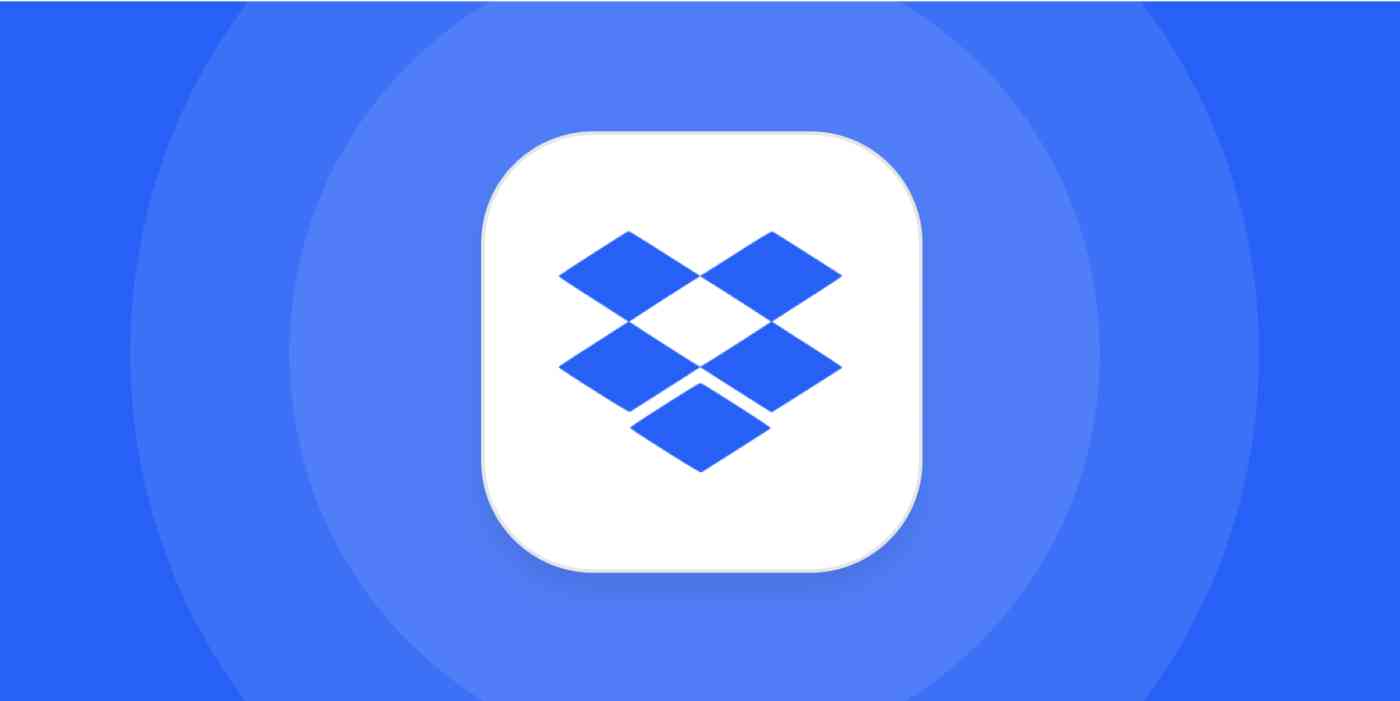 A hero image for Dropbox app tips with the Dropbox logo on a blue background
