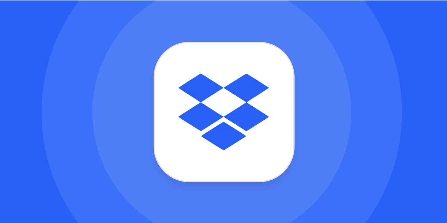 A hero image for Dropbox app tips with the Dropbox logo on a blue background