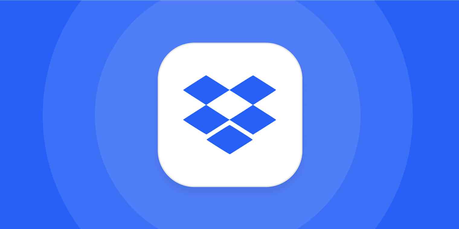A hero image for Dropbox app tips with the Dropbox logo on a blue background