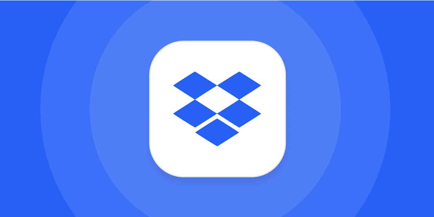 A hero image for Dropbox app tips with the Dropbox logo on a blue background