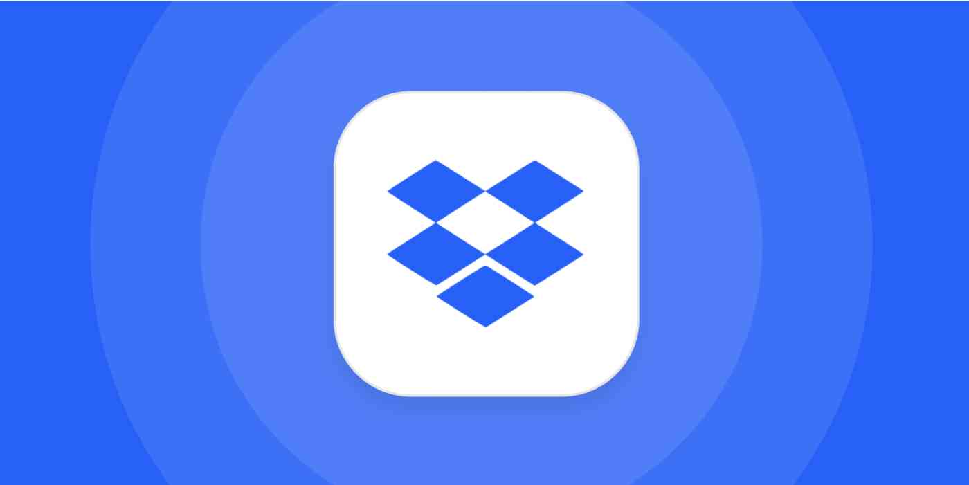 A hero image for Dropbox app tips with the Dropbox logo on a blue background