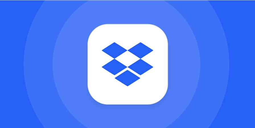 A hero image for Dropbox app tips with the Dropbox logo on a blue background