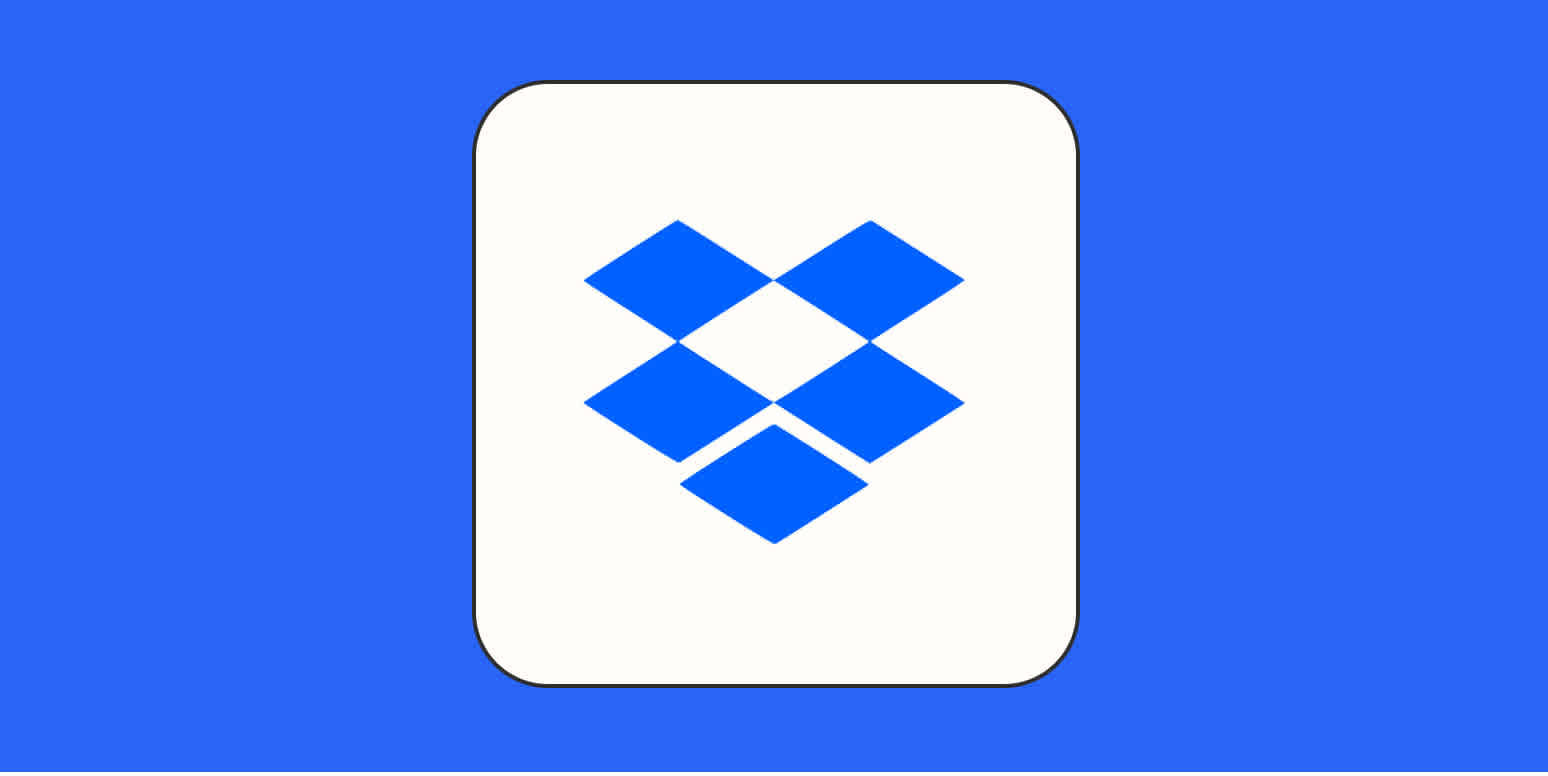 A hero image for Dropbox app tips with the Dropbox logo on a blue background