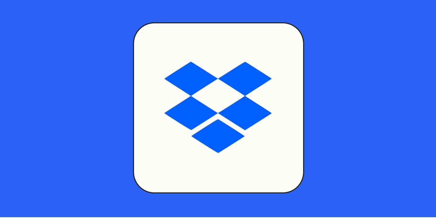 A hero image for Dropbox app tips with the Dropbox logo on a blue background