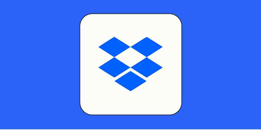 A hero image for Dropbox app tips with the Dropbox logo on a blue background