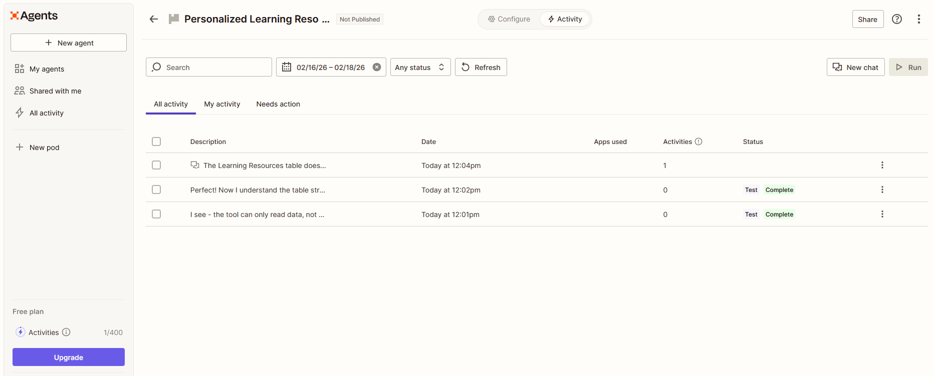 A list of outputs in Zapier Agents
